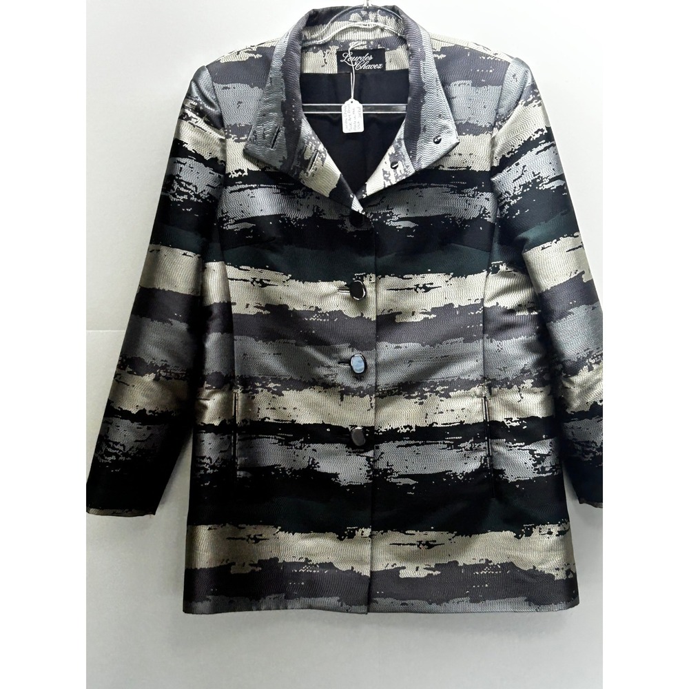Lourdes Chavez Silk Art Print Jacket Metallic Striped Blazer Made in USA Womens